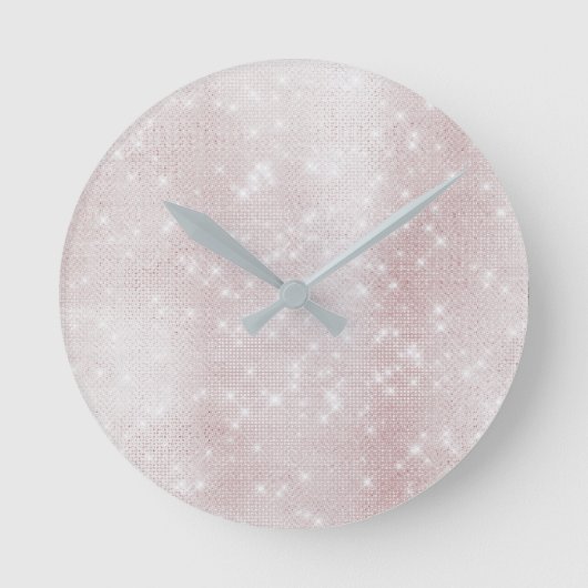 Minimal Pink Rose Abstract Sparkly White Pastel Ronde Klok (Voorkant)