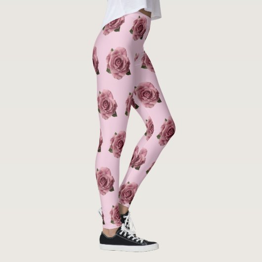 Minimal Pink Rose Design Pattern Leggings (Rechts)