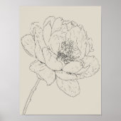 Minimal pioen Floral Line Art Black Cream Poster (Voorkant)