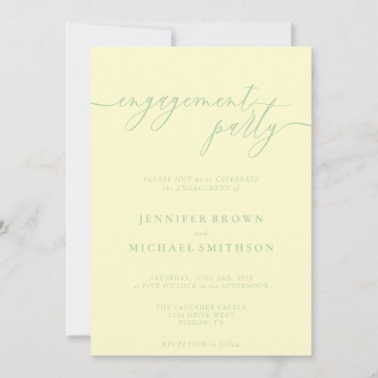 Minimal Pistachio & Cream Elegant Engagement Party Kaart (Voorkant)