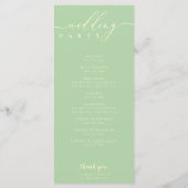 Minimal Pistachio & Cream Script Wedding Ceremony Programmakaart (Achterkant)