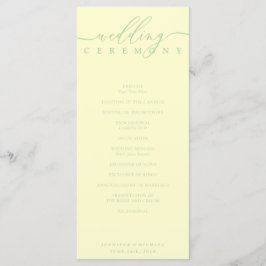 Minimal Pistachio & Cream Script Wedding Ceremony Programmakaart