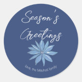 Minimal Poinsettia Blue Merry Christmas Envelope Ronde Sticker (Voorkant)