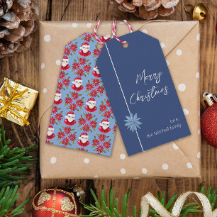 Minimal Poinsettia Blue Santa Vrolijk Kerstfeest Cadeaulabel