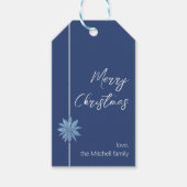 Minimal Poinsettia Blue Santa Vrolijk Kerstfeest Cadeaulabel (Voorkant)