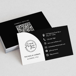 Minimal Professional Custom Logo QR Code Black Visitekaartje