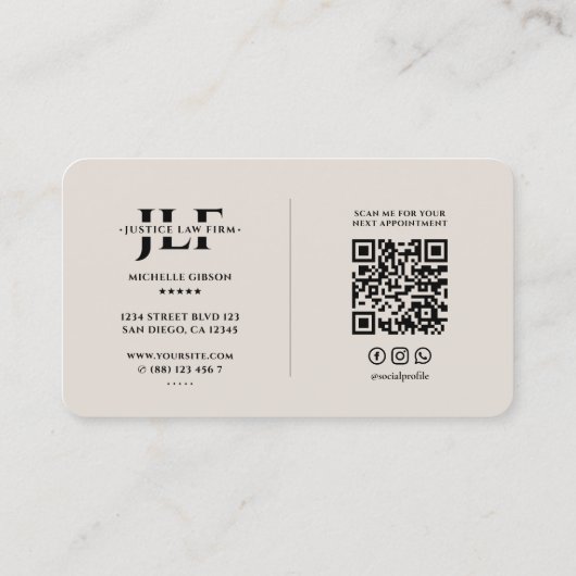 Minimal Professional Lawyer Notary Attorney Sand Visitekaartje (Achterkant)