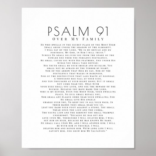 Minimal Psalm 91 Over My Family Christian  Poster (Voorkant)