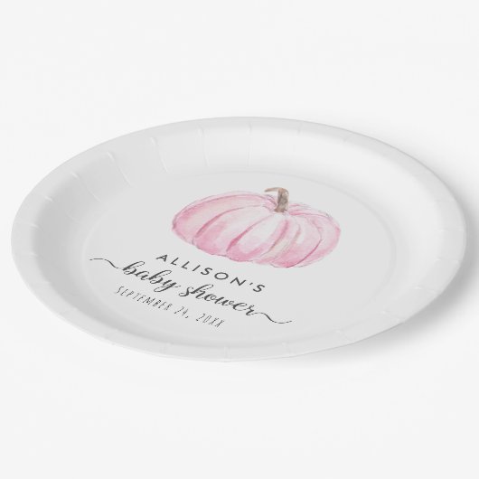Minimal Pumpkin Waterverf Baby Girl Shower Papieren Bordje (Gekanteld)