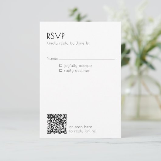 Minimal QR Code Mailing Wedding Details Modern  RSVP Kaartje (Staand voorkant)