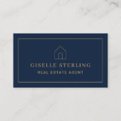Minimal Real Estate Agent Navy Blue House Photo Visitekaartje (Voorkant)