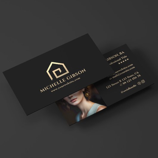 Minimal Realtor Black House Logo Hypotheekmakelaar Visitekaartje