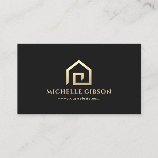 Minimal Realtor Black House Logo Hypotheekmakelaar Visitekaartje (Voorkant)