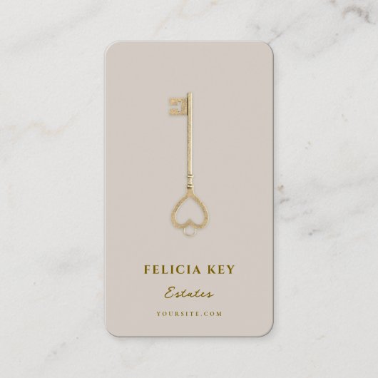 Minimal Realtor Key Initials Sand Mortgage Visitekaartje (Voorkant)