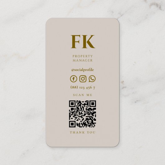 Minimal Realtor Key Initials Sand Mortgage Visitekaartje (Achterkant)