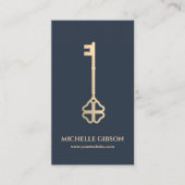 Minimal Realtor Lucky Key Foto Charcoal Blue Visitekaartje (Voorkant)