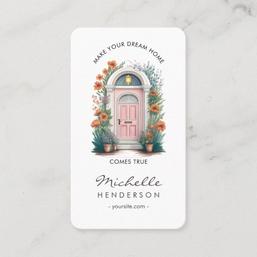 Minimal Realtor Pastel Roze Deur Visitekaartje Contactkaartje (Voorkant)