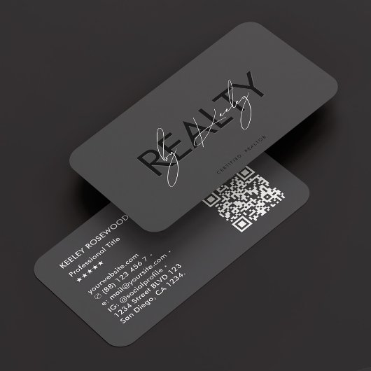 Minimal Realtor Realty Dark Grey-script Visitekaartje