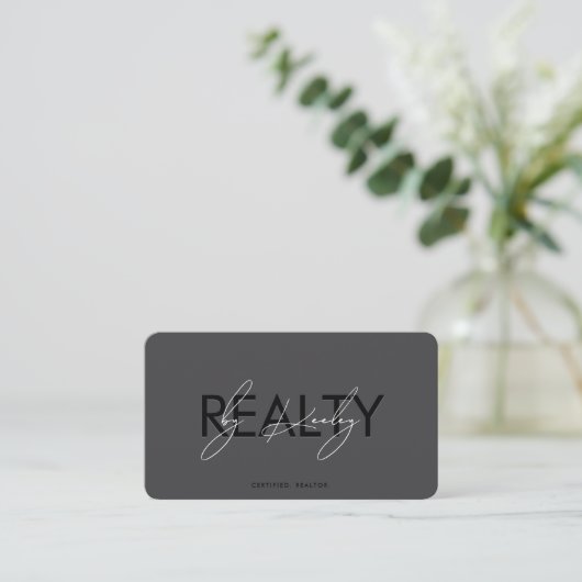 Minimal Realtor Realty Dark Grey-script Visitekaartje (Staand voorkant)