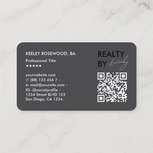 Minimal Realtor Realty Dark Grey-script Visitekaartje (Achterkant)