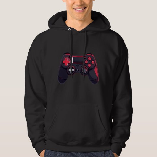 Minimal Red Black Game Controller Icon Hoodie (Voorkant)