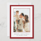 Minimal Red Border Photo Elegant Christmas Feestdagenkaart (Voorkant)