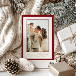 Minimal Red Border Photo Elegant Christmas Folie Feestdagenkaart
