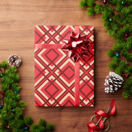 Minimal Red Brown Checkered Wrapping Paper Cadeaupapier (Feestdagen Geschenken)