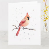 Minimal Red Cardinal Snowy Branch Christmas Kaart (Gele Bloem)