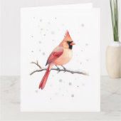Minimal Red Cardinal Snowy Branch Christmas Kaart (Voorkant)