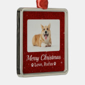 Minimal Red Glitter Pet Foto Vrolijk Kerstfeest Metalen Ornament (Rechts)