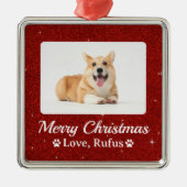 Minimal Red Glitter Pet Foto Vrolijk Kerstfeest Metalen Ornament (Voorkant)