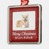 Minimal Red Glitter Pet Foto Vrolijk Kerstfeest Metalen Ornament (Links)