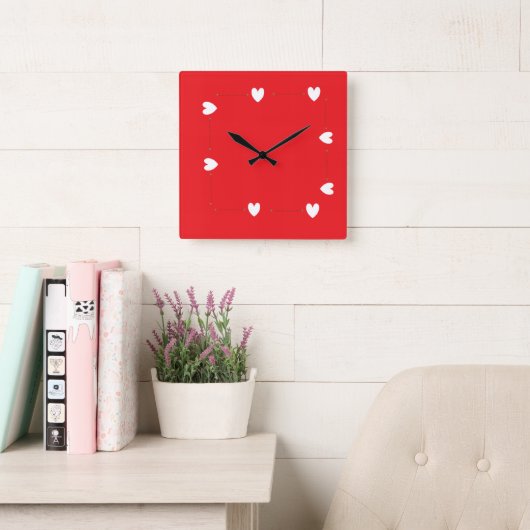 Minimal Red Heart Wall Clock – Modern Love Decor Vierkante Klok (Leeskamer)