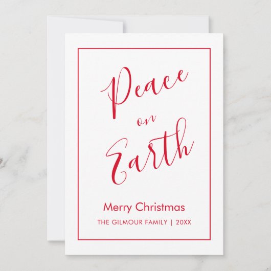 Minimal|Red Peace on Earth Christmas Card Kaart (Voorkant)