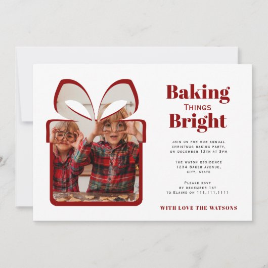 minimal red photo christmas baking party kaart (Voorkant)
