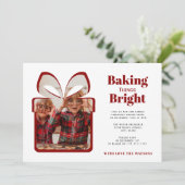 minimal red photo christmas baking party kaart (Staand voorkant)
