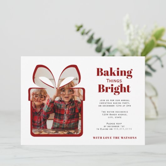 minimal red photo christmas baking party kaart (Staand voorkant)