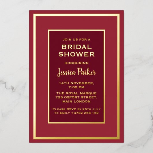 Minimal Red Rose Floral Golden Vrijgezellenfeest Folie Uitnodiging (Voorkant)