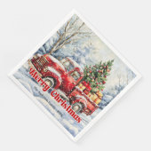 Minimal red truck Christmas scene rustic napkins Servet (Hoek)