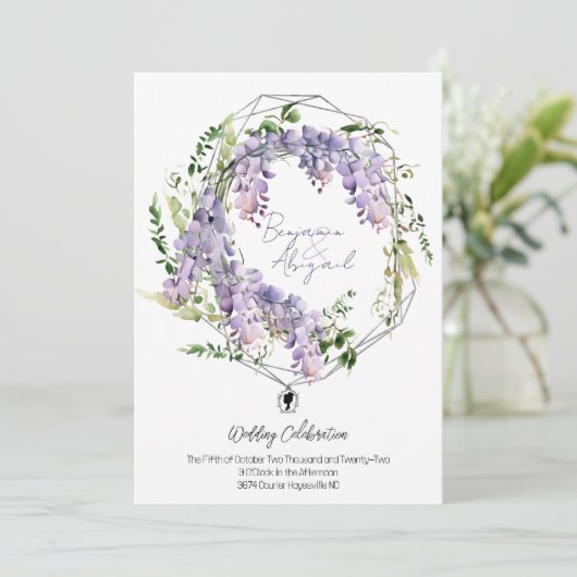 Minimal Regency Era Wisteria krans bruiloft Kaart (Staand voorkant)