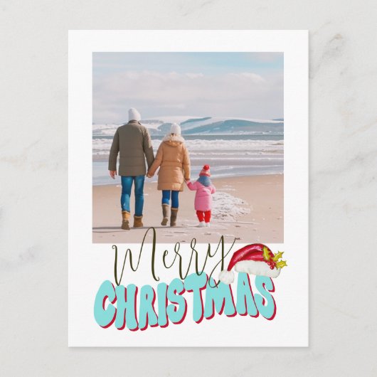 Minimal Retro 1 Foto Feestelijk Leuk Vrolijk Kerst Feestdagenkaart (Voorkant)