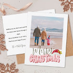 Minimal Retro 1 Foto Feestelijk Leuk Vrolijk Kerst Feestdagenkaart<br><div class="desc">Dit feestelijke Merry Christmas-ontwerp is gemaakt met behulp van een leuk modern scriptlettertype en mijn handgeletterde bloklettertype in een retro-stijl in lichtroze en rood afgewerkt met mijn hand geschilderde kerstmuts met hulst en bessen om je familiefoto te laten schitteren als de ster. Voeg uw familienaam en aangepaste tekst toe om...</div>