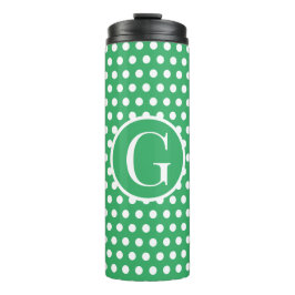 Minimal Retro Green Polka Dots initiaal letter Thermosbeker