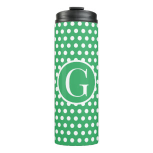 Minimal Retro Green Polka Dots initiaal letter Thermosbeker