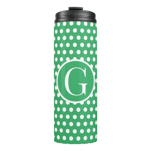 Minimal Retro Green Polka Dots initiaal letter Thermosbeker (Voorkant)