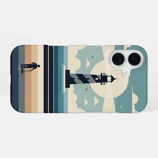 Minimal Retro Lighthouse iPhone 16 Hoesje (Achterkant horizontaal)