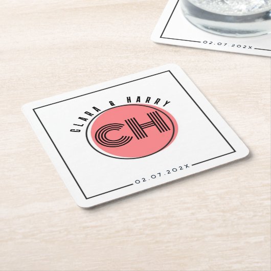 Minimal retro monogram initials Wedding  Kartonnen Onderzetters (Schuin)