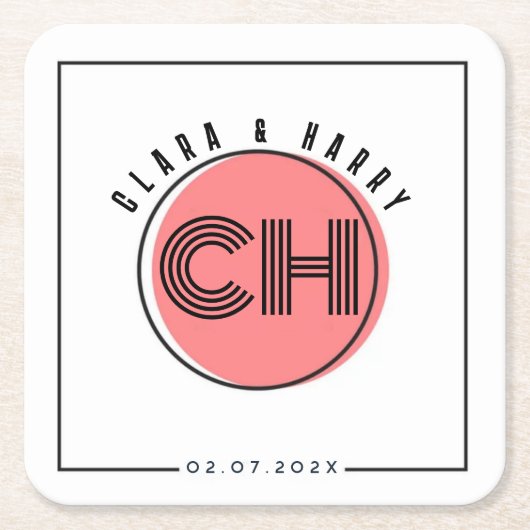 Minimal retro monogram initials Wedding Kartonnen Onderzetters (Voorkant)