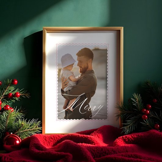 Minimal Retro Wavy Lijst Merry Script Custom Photo Poster